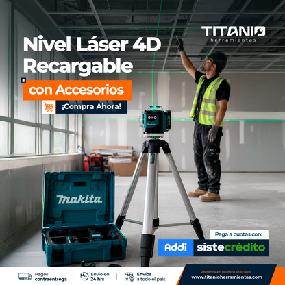Nivel láser 4D de 16 Líneas Verde Kit completo con Trípode y control remoto
