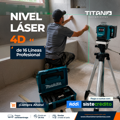 Nivel láser 4D de 16 Líneas Verde Kit completo con Trípode y control remoto