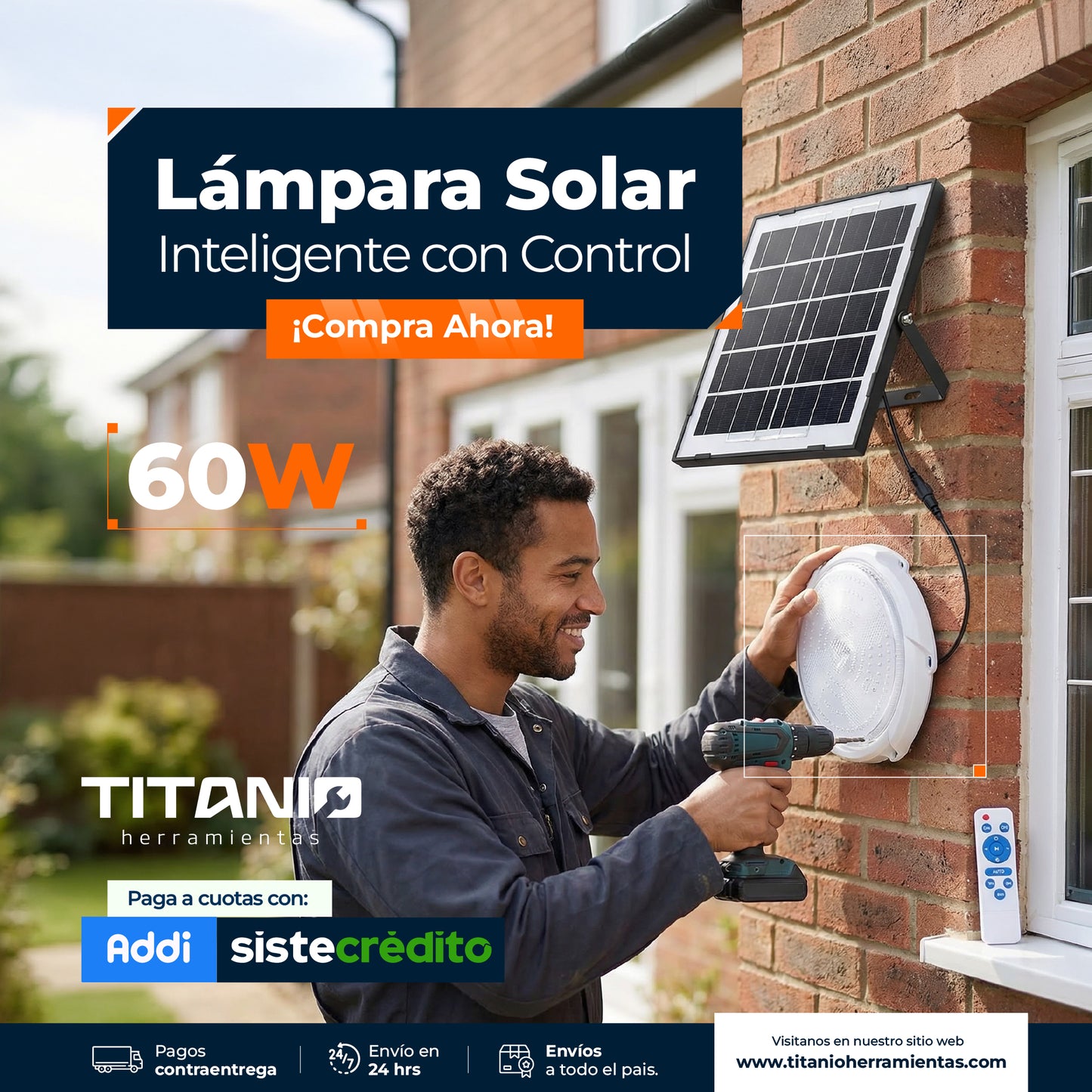 Lámpara solar inteligente de 60W con control y panel solar