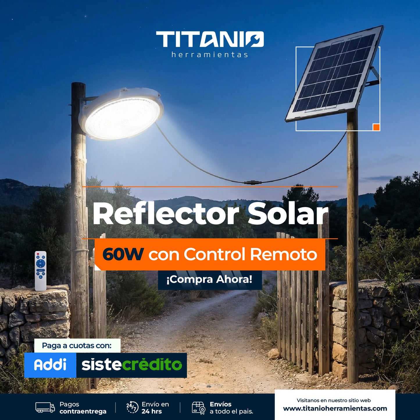 Lámpara solar inteligente de 60W con control y panel solar