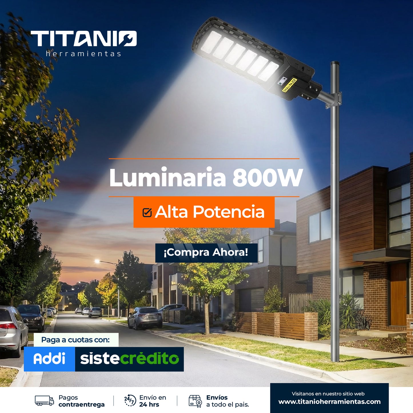 Lampara Solar de 800 W de potencia - Sensor de oscuridad