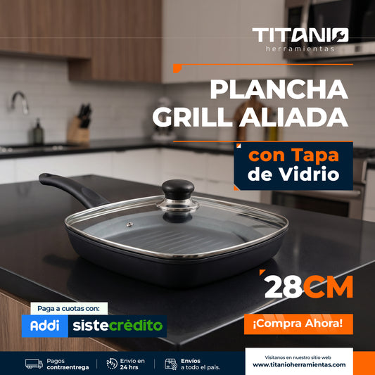 Plancha Grill Aliada con Tapa de Vidrio