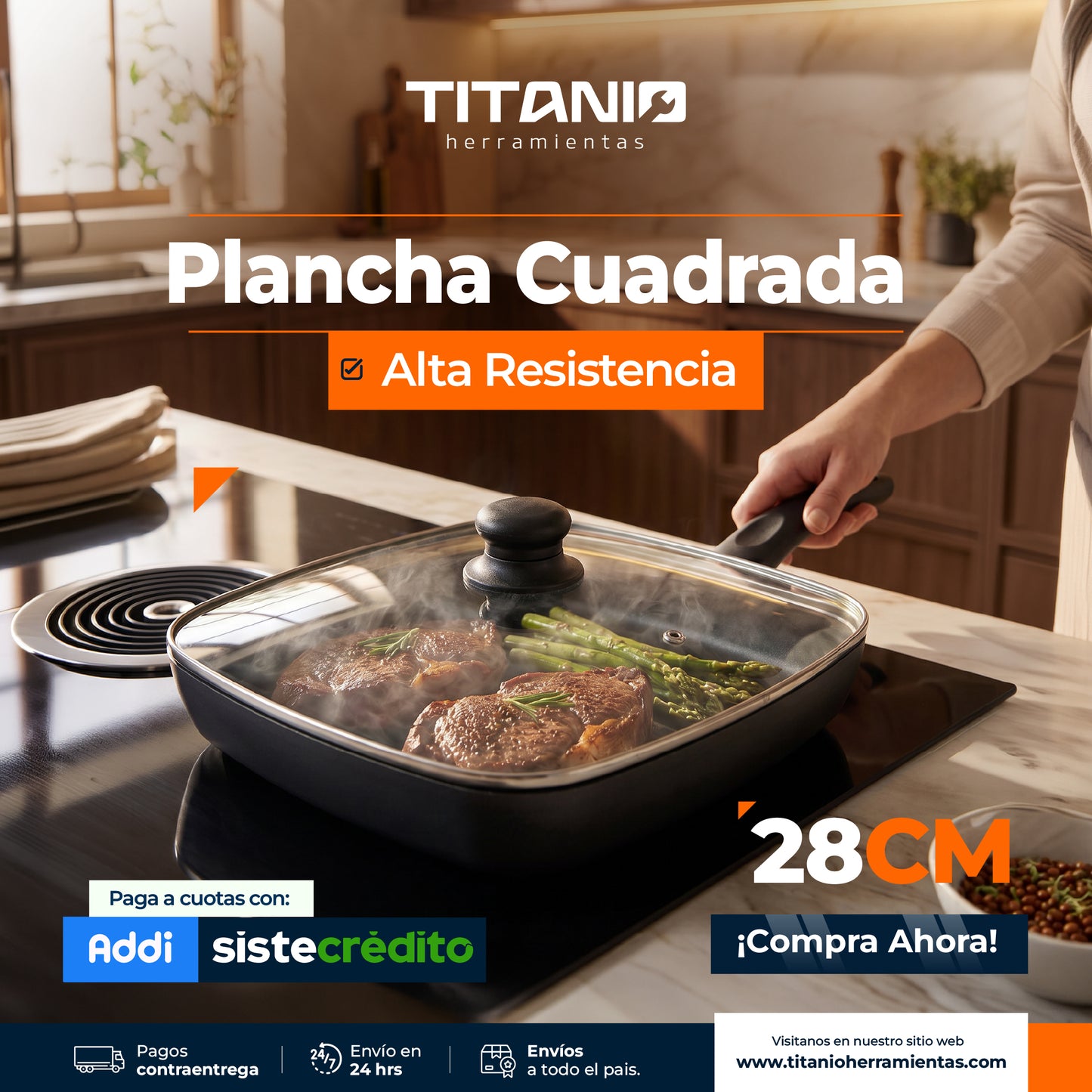 Plancha Grill Aliada con Tapa de Vidrio