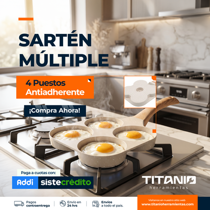Sartén Múltiple 4 Puestos Antiadherente Alta Durabilidad