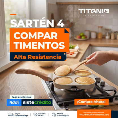 Sartén Múltiple 4 Puestos Antiadherente Alta Durabilidad