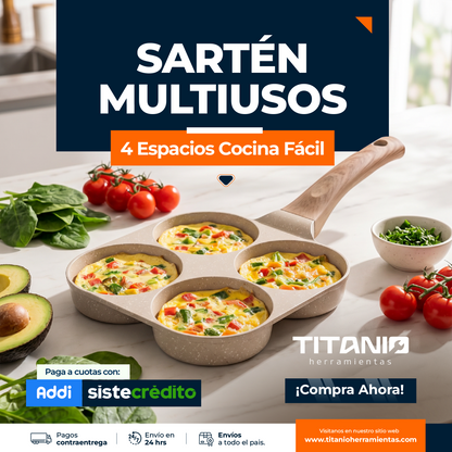 Sartén Múltiple 4 Puestos Antiadherente Alta Durabilidad