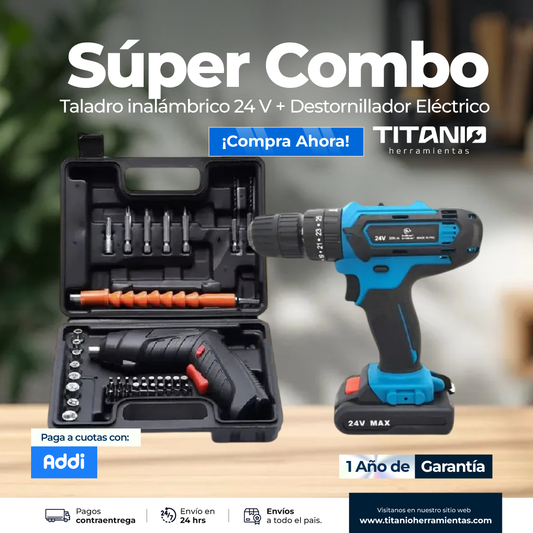 Combo Taladro 24V + Destornillador Eléctrico Inalámbrico