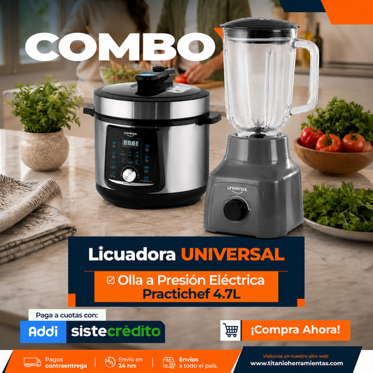 Combo Licuadora UNIVERSAL + Olla a Presión Eléctrica Practichef 4.7L