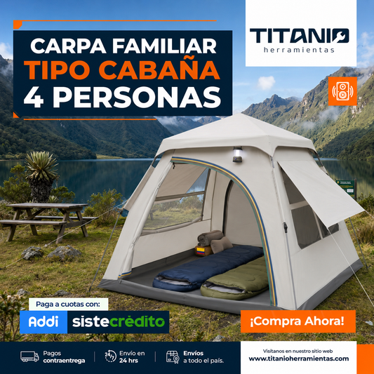 Carpa Familiar Tipo Cabaña Impermeable Para 4 Personas