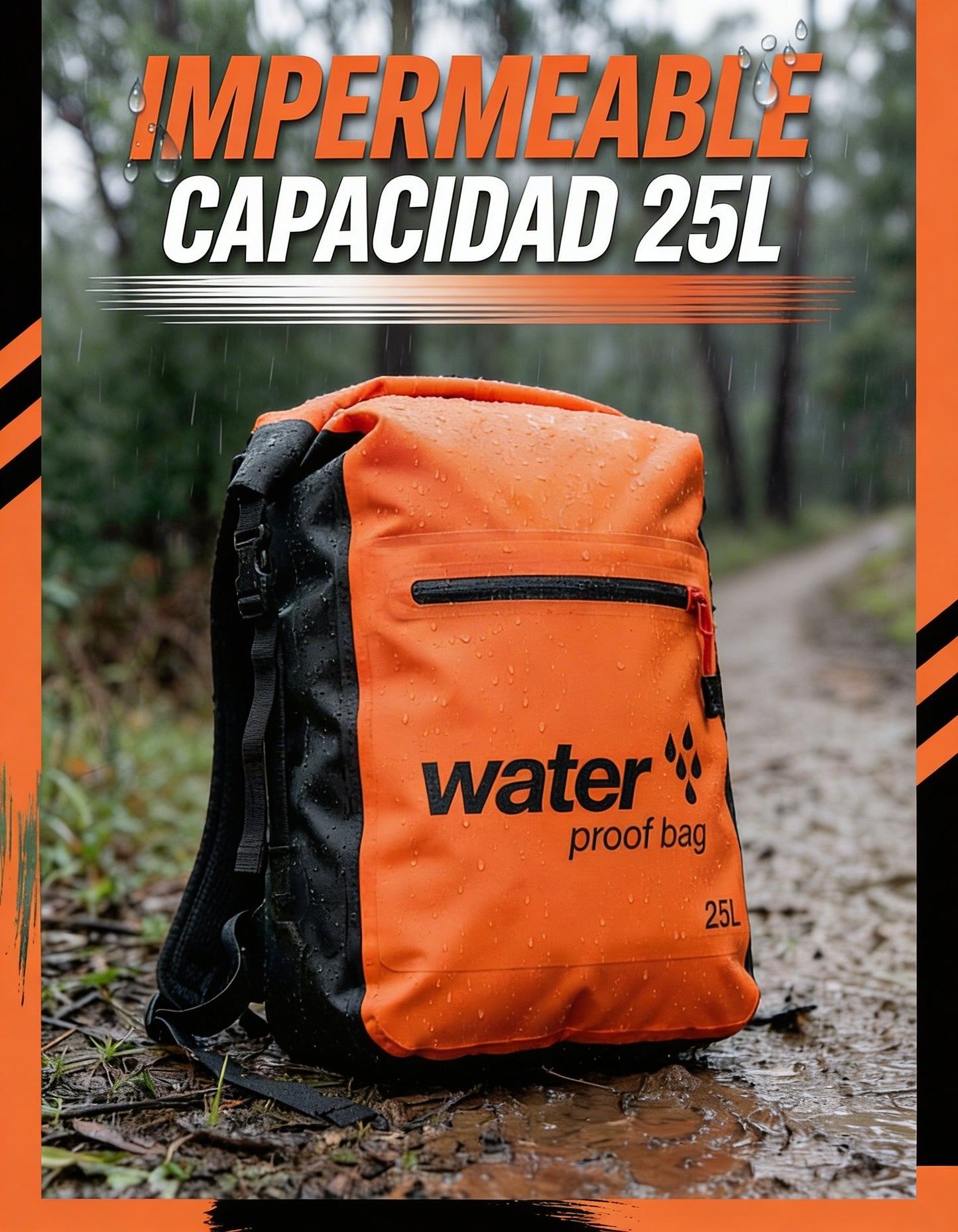 Mochila seca impermeable de 25 Lt con Separacion seco y húmedo