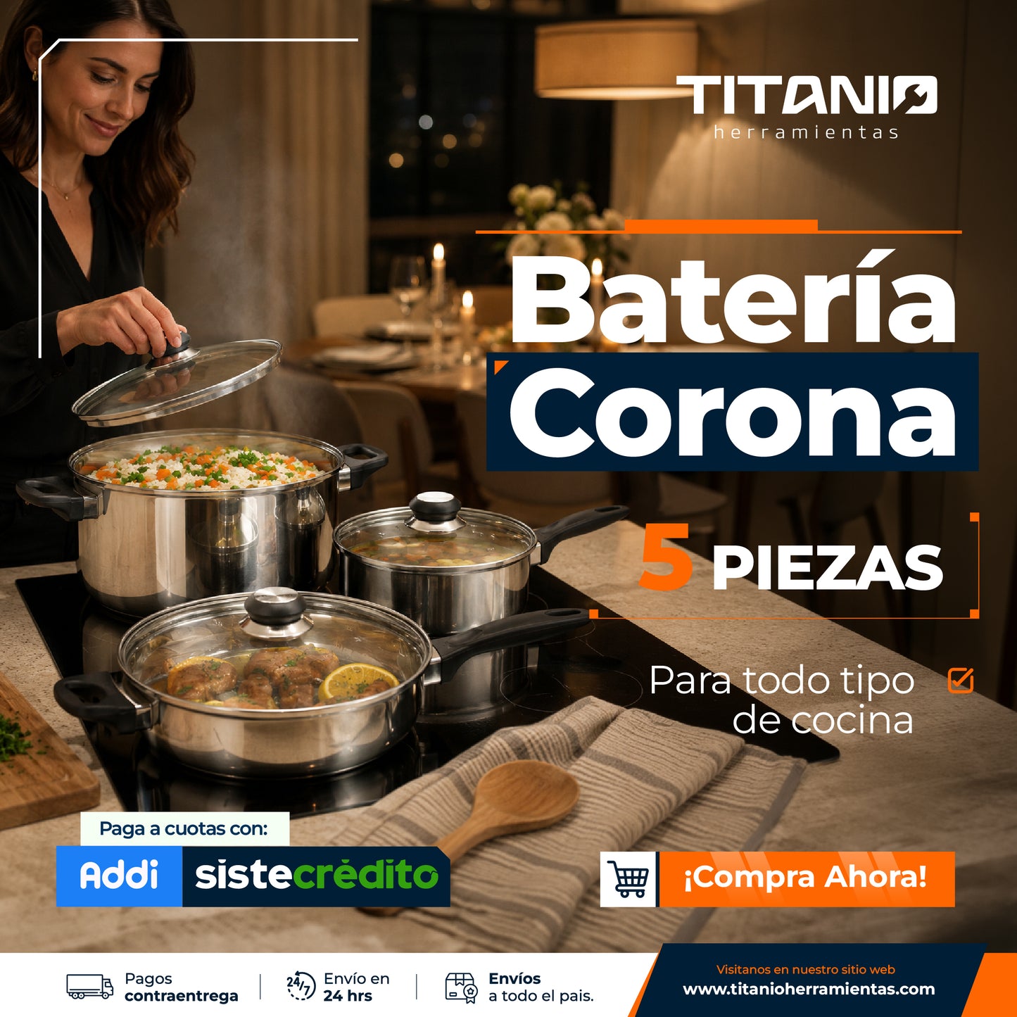 Batería de Ollas Corona x5 Piezas