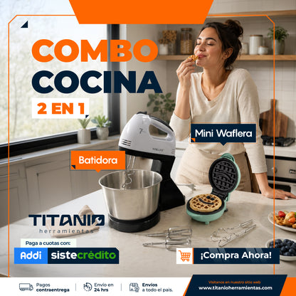 Combo Mini Waflera UNIVERSAL + Batidora de Pie Sokany