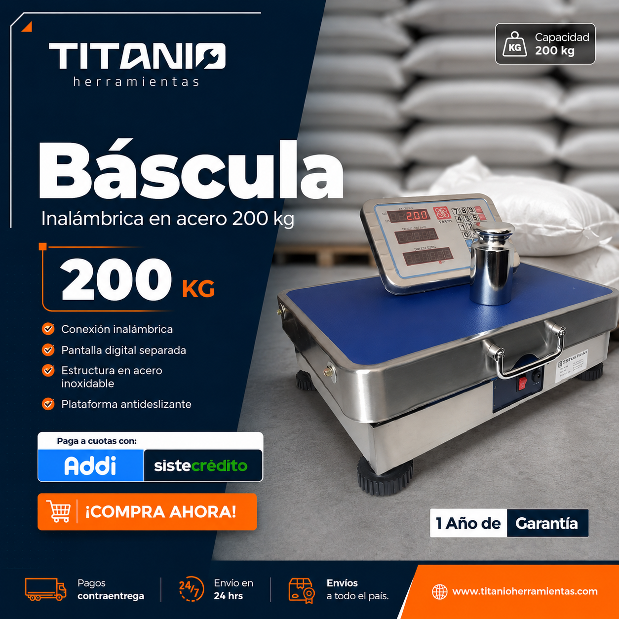 Báscula Digital de piso 200KG en acero recargable